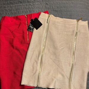 bebe Red and Tan Pencil Skirt Duo
